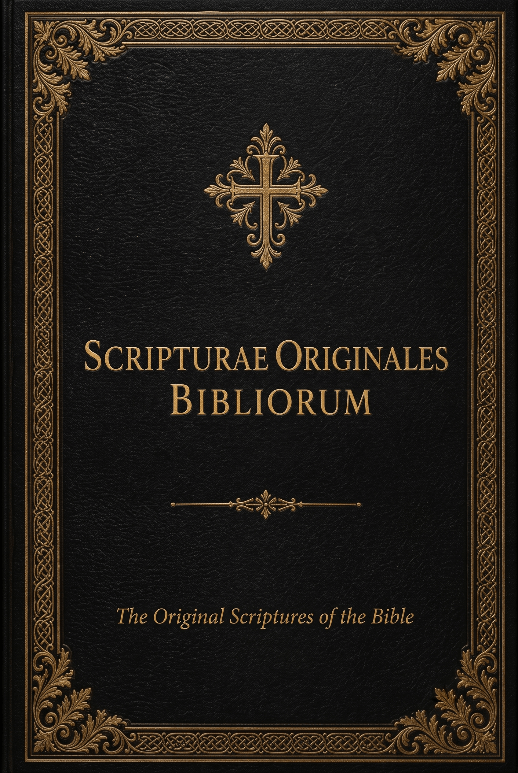 Scripturae Originales Bibliorum: black leather cover with gold foil cross